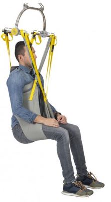 man in thorax hygiene sling for ceiling lift from Lifeway Mobility