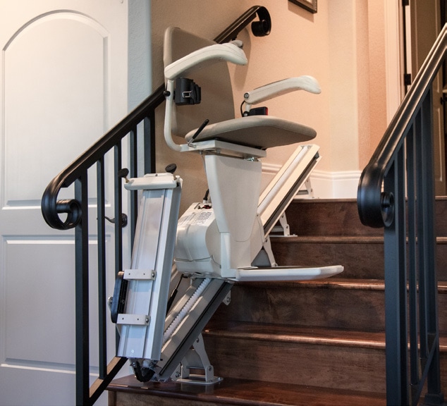 Harmar SL600 stairlift from Lifeway Mobility equipped with power folding rail