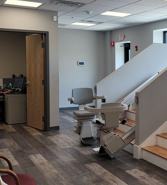 Bruno straight rail stair lifts in Lifeway Mobility's showroom in Massachusetts