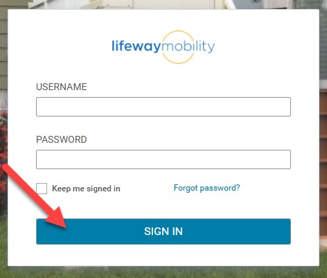 Lifeway Mobility log-in screen for VGM site - screenshot