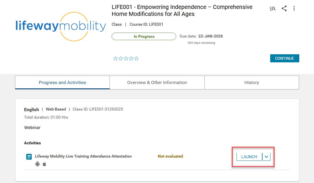 completing activities to obtain CEU from Lifeway Mobility/VGM - screenshot