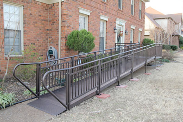 aluminum modular wheelchair ramp with black powder coat installed by Lifeway Mobility