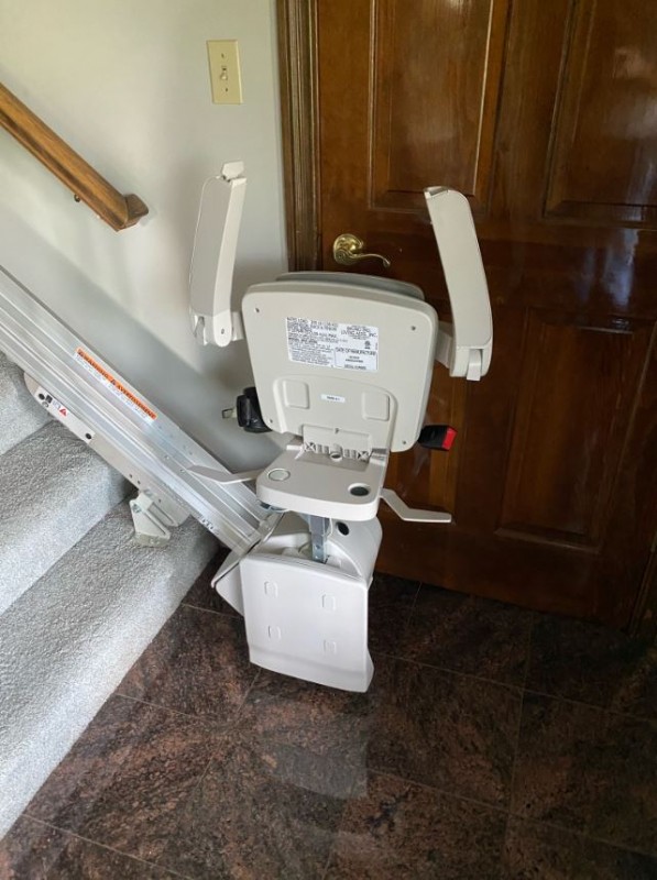Bruno Elan stairlift installed by Lifeway Mobility Indianapolis with components folded up