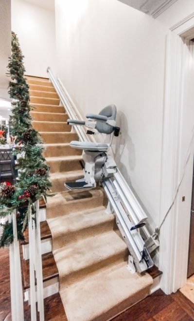 Bruno Elite stairlift with folding rail installed in Columbus Ohio by Lifeway Mobility