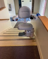 Bruno Elite commercial stairlift swiveled at top landing in church in Indiana