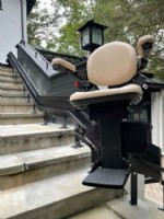 outdoor curved stairlift in Wellesly Massachusetts by Lifeway Mobility